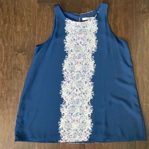 Navy blue tank top with floral pattern